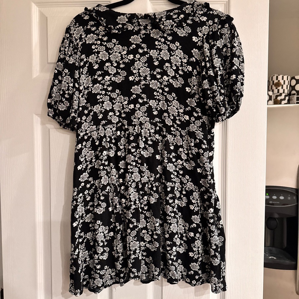 Black and White Ruffled Blouse with Peter Pan Collar